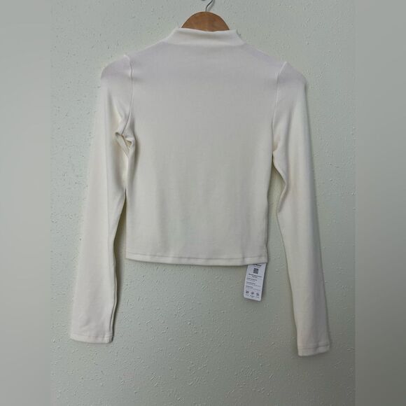 037 NWT OGL Thermal Brushed Mock Neck Crop Top - Ivory Size S - Picture 2 of 6